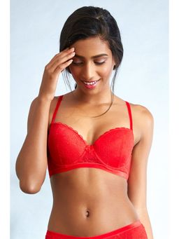 Zivame - All That Lace Demi Coverage Padded Bra-Red