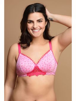 Zivame - Beetroot Purple Floral Print Lace Touch Padded Wirefree Bra (A-E)