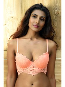 Zivame - All That Lace Gentle Lift Longline Bra- Peach