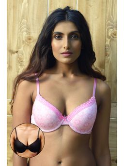 Zivame - Demi Cup Padded Bra (Pack of 2)- Black and Pink