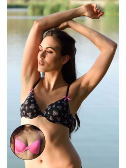 Zivame - Demi Cup Padded Bra (Pack of 2)- Black and Fuchsia
