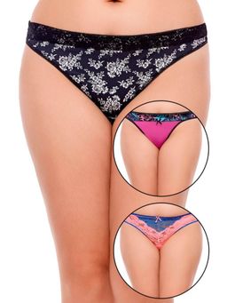 Zivame - Ultra Soft Perks Of Lace Thong (Pack of 3)- Assorted (3XL)