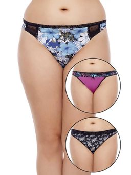Zivame - Ultra Soft Sheer Polka Paisley Thong (Pack of 3)- Assorted (3XL)