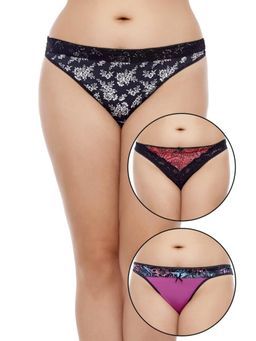 Zivame - Ultra Soft Lace Kissed Thong (Pack of 3)- Assorted (3XL)