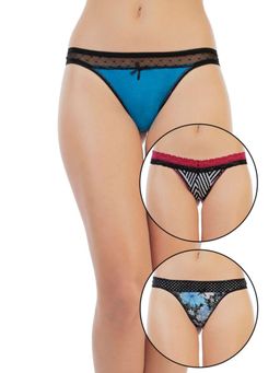 Zivame - Ultra Soft Some Lace Some Print Thong (Pack of 3)- Assorted (XL)
