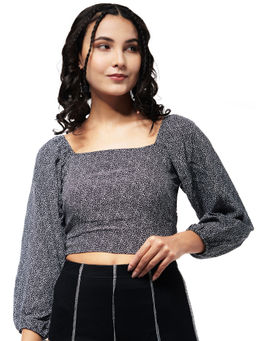 IZF - Black Smocked Peasant Crop Top