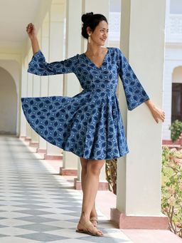 Okhai - Mingle-mangle Hand Embroidered Mirror Work Hand Block Printed Dress