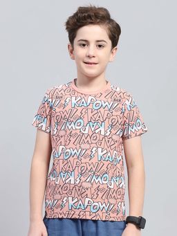 Monte Carlo - Peach Printed Regular Fit T-Shirt