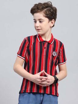 Monte Carlo - Red Stripes Regular Fit Polo T-Shirt