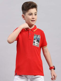Monte Carlo - Red Printed Regular Fit Polo T-Shirt