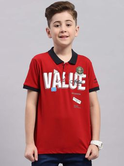 Monte Carlo - Red Printed Regular Fit Polo T-Shirt