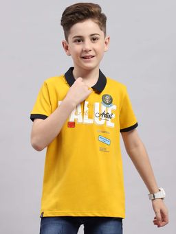 Monte Carlo - Mustard Printed Regular Fit Polo T-Shirt