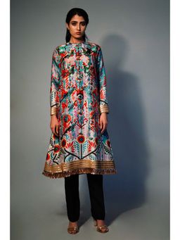 Saksham & Neharicka - Blue Printed Kurta In Chanderi