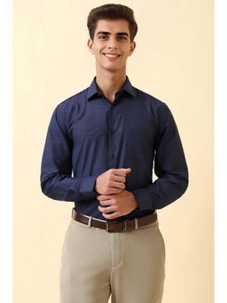 Allen Solly - Men Navy Blue Textured Full Sleeves Formal Shirt