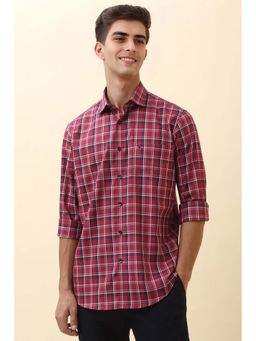 Allen Solly - Men Red Check Full Sleeves Casual Shirt