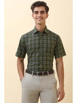 Allen Solly - Men Olive Check Half Sleeves Shirt