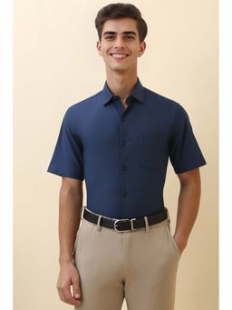 Allen Solly - Men Navy Blue Textured Half Sleeves Formal Shirt
