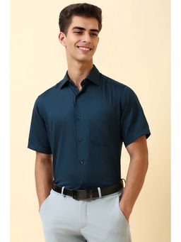Allen Solly - Men Navy Blue Solid Half Sleeves Formal Shirt