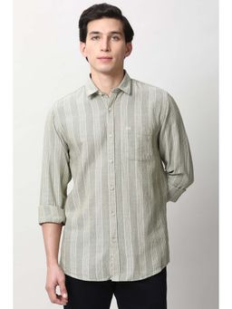 Peter England - Men Grey Slim Fit Stripes Full Sleeves Casual Shirt