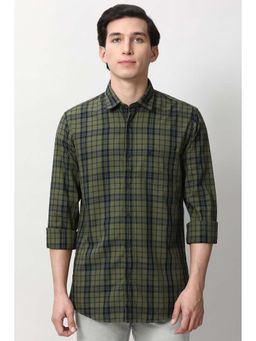 Peter England - Men Olive Slim Fit Check Full Sleeves Casual Shirt