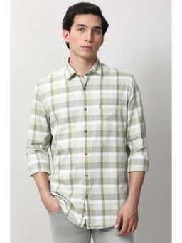 Peter England - Men Olive Slim Fit Check Full Sleeves Casual Shirt