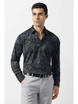 Van Heusen - Men Black Floral Print Full Sleeves Party Shirt