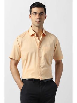 Van Heusen - Men Beige Solid Half Sleeves Shirt