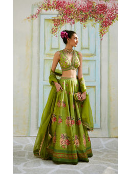 Basil Leaf - Green Lehenga with Blouse and Dupatta (Set of 3)