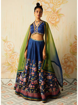 Basil Leaf - Blue Lehenga with Blouse and Dupatta (Set of 3)