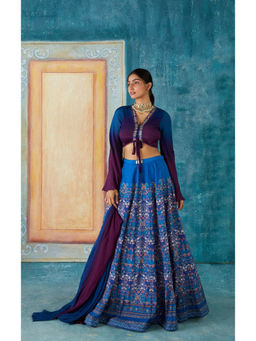 Basil Leaf - Blue Lehenga with Blouse and Dupatta (Set of 3)