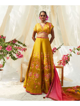 Basil Leaf - Yellow Lehenga with Blouse and Dupatta (Set of 3)
