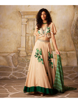 Basil Leaf - Beige Lehenga with Blouse and Dupatta (Set of 3)