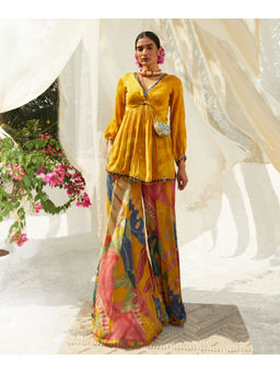 Basil Leaf - Yellow Palazzo with Kurti (Set of 2)