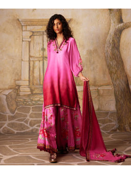 Basil Leaf - Pink Sharara with Kurti and Dupatta (Set of 3)
