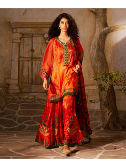 Basil Leaf - Orange Sharara with Kurti and Dupatta (Set of 3)