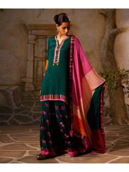 Basil Leaf - Green Sharara with Kurti and Dupatta (Set of 3)