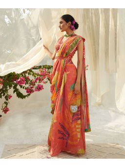 Basil Leaf - Peach Pre-Draped Saree with Stitched Blouse and Belt