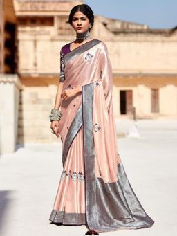 Odette - Peach Silk Blend Saree with Unstitched Blouse