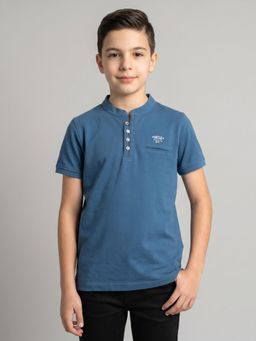 Monte Carlo - Boys Regular Fit Band Neck Half Sleeve Blue T-Shirt