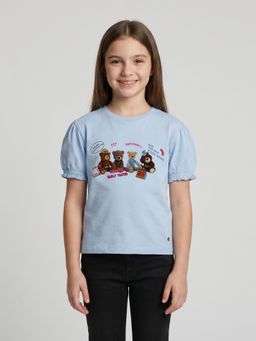 Monte Carlo - Girls Regular Fit Half Sleeve Round Neck Blue T-Shirt