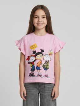 Monte Carlo - Girls Regular Fit Half Sleeve Printed Round Neck Pink T-Shirt