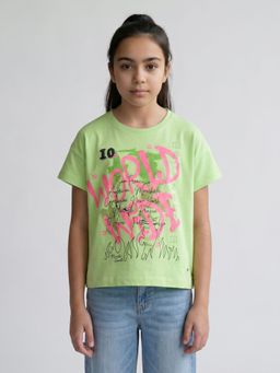 Monte Carlo - Girls Regular Fit Half Sleeve Round Neck Green T-Shirt