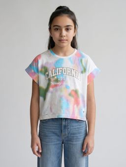 Monte Carlo - Girls Regular Fit Printed Half Sleeve Round Neck White T-Shirt