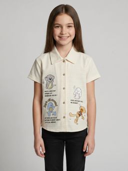 Monte Carlo - Girls Regular Fit Half Sleeve Printed Cream Shirt