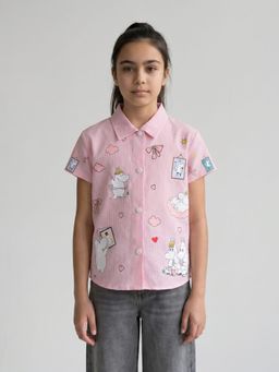 Monte Carlo - Girls Regular Fit Half Sleeve Printed Pink Shirt