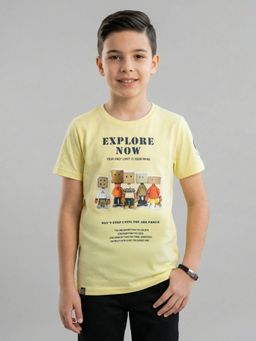 Monte Carlo - Boys Regular Fit Round Neck Half Sleeve Printed Yellow T-Shirt