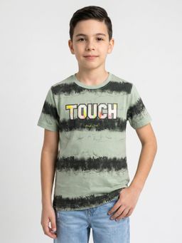 Monte Carlo - Boys Regular Fit Printed Half Sleeve Round Neck Green T-Shirt