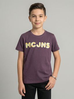 Monte Carlo - Boys Regular Fit Half Sleeve Round Neck Typography Mauve T-Shirt