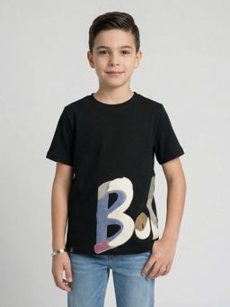 Monte Carlo - Boys Regular Fit Half Sleeve Round Neck Printed Black T-Shirt