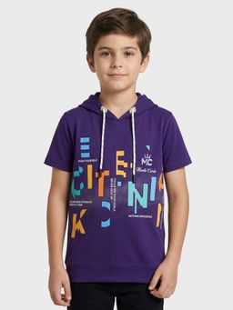 Monte Carlo - Boys Regular Fit Half Sleeve Hooded Purple T-Shirt
